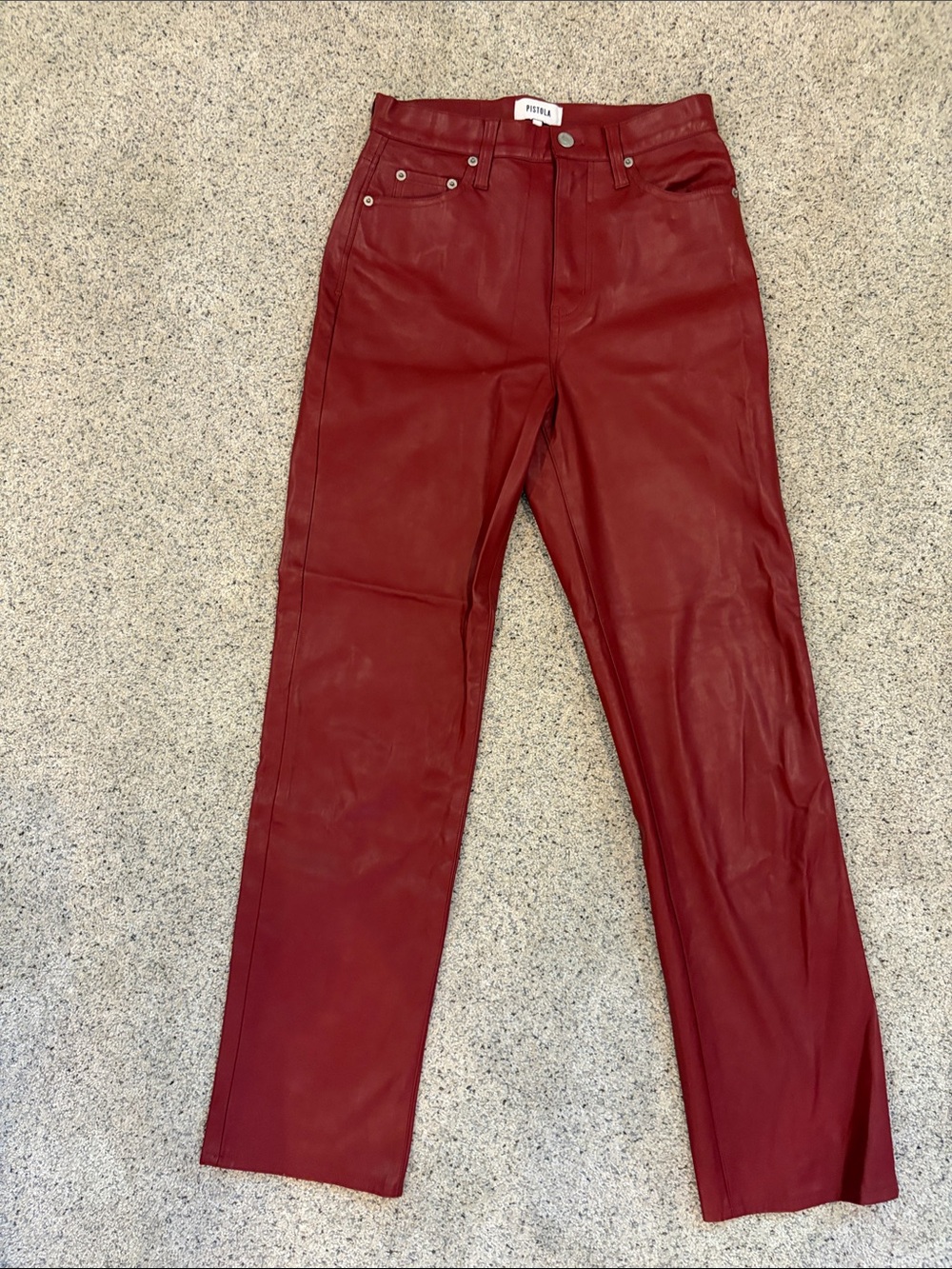 Pistola Wine Red High Rise Straight-Leg Faux Leather Jeans
